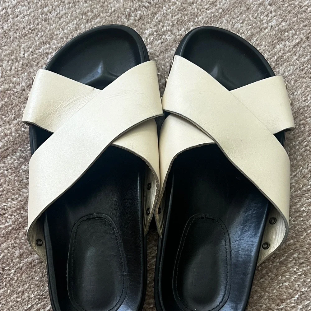 Zara leather crisscross Slide Sandals in Cream - Picture 3 of 5